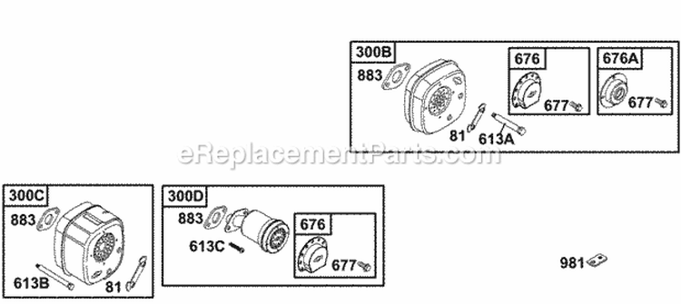 Muffler Groups Diagram and Parts List for 137212-1313-E1  Briggs and Stratton Engine